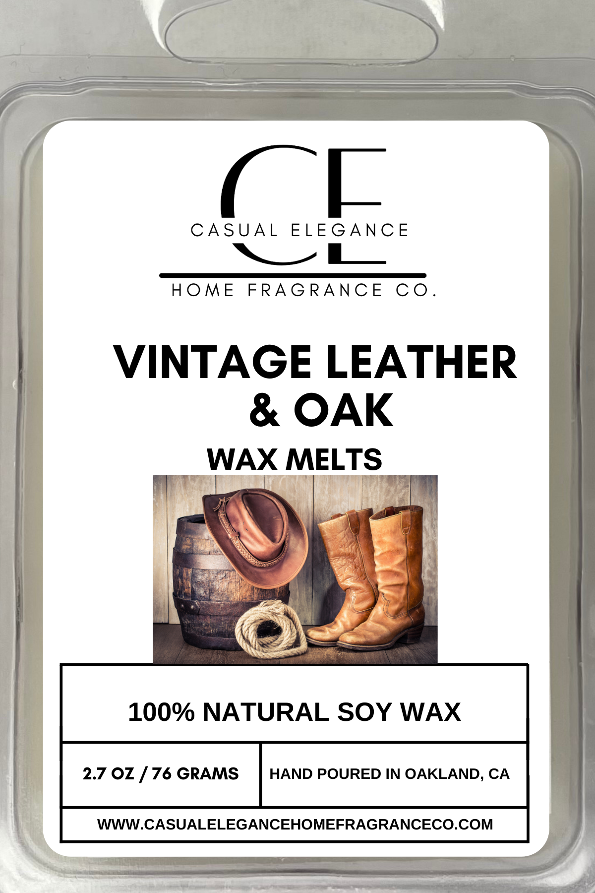 Vintage Leather & Oak Scented Wax Melt - 6 Cavity ClamShell