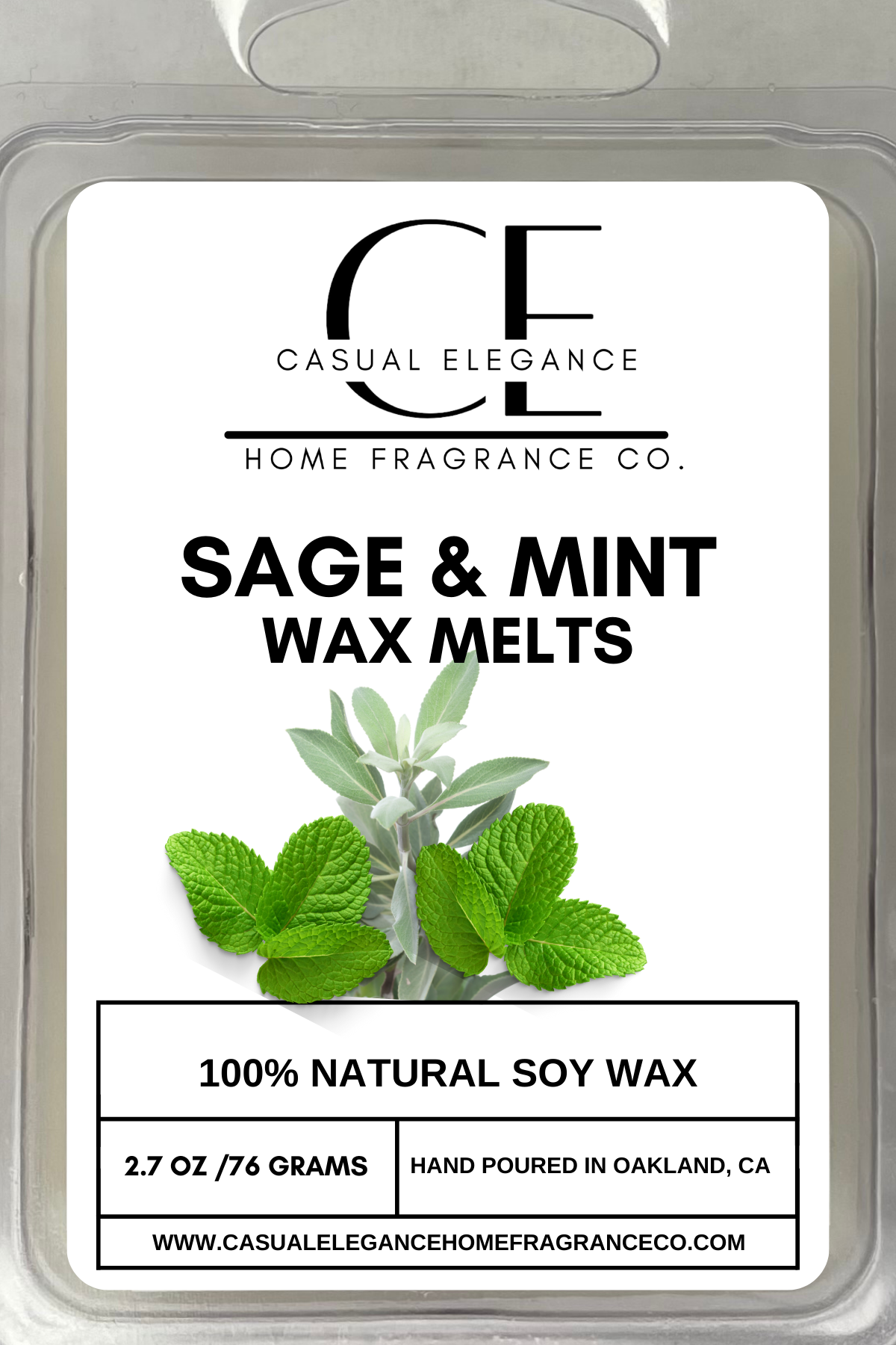 Sage & Mint Scented Wax Melt - 6 Cavity Clamshell