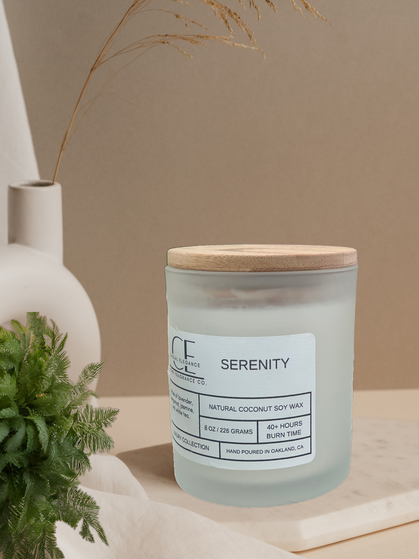 Serenity Candle - Scented with Jasmine, White Tea and Sandalwood